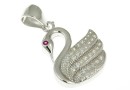 Pendant, swan, rhodium-plated 925 silver, 23mm - x1