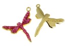 Swarovski, pave pl. cu aur, libelula, rose, 19mm - x1