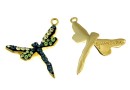 Swarovski, pave pl. cu aur, libelula, montana, 19mm - x1