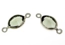 Swarovski, rhodium-plated link, oval, black diamond, 15mm - x2