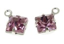 Swarovski, rhodium-plated charm, square, light amethyst, 11x8mm - x2