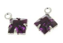 Swarovski, rhodium-plated charm, square, amethyst, 11x8mm - x2