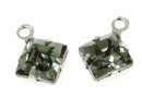 Swarovski, rhodium-plated charm, square, black diamond, 11x8mm - x2