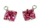Swarovski, rhodium-plated charm, square, rose, 11x8mm - x2