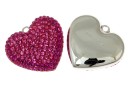 Swarovski, pavé pendant rhodium-plated, heart, fucsia, 20mm - x1