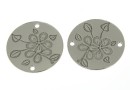 Link, floral coin, rhodium-plated 925 silver, 15mm - x1
