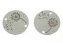 Link, dandelion coin, rhodium-plated 925 silver, 14mm  - x1