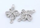 Link, clover, crystals, rhodium-plated 925 silver, 15.5mm  - x1