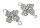 Link, clover, crystals, rhodium-plated 925 silver, 15.5mm  - x1