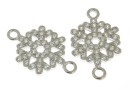 Link, snowflake, crystals, rhodium-plated 925 silver, 16.5mm  - x1