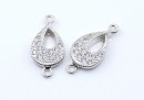 Link, drop crystals, rhodium-plated 925 silver, 15mm  - x1