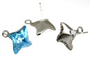 Earring findings, rhodium-plated 925 silver, rhombus, bar and jump ring,  Swarovski 4485 10.5mm - x1pair