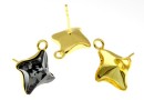 Earring findings, gold-plated 925 silver, rhombus, bar and jump ring,  Swarovski 4485 10.5mm - x1pair