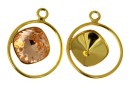 Pendant base, gold-plated 925 silver, square Swarovski 10mm, stg- x1