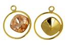 Pendant base, gold-plated 925 silver, square Swarovski 10mm, dr.- x1