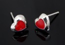 Earring findings, heart, enameled, rhodium-plated 925 silver, 13mm - x1pair