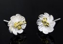 Tortite cercei floare cu albinuta, ag925 cu argint aurit, 17mm - x1per