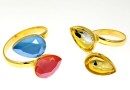 Ring base, gold-plated 925 silver,2 Swarovski drops 4320 14x10mm - x1