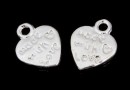 Charm, heart, made with love, 925 silver, 11.5mm  - x1