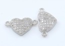 Link, heart with crystals, 925 silver rhodium plated, 17mm  - x1