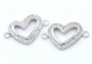 Link inima cu cristale, argint 925 placat cu rodiu, 16mm  - x1