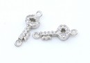 Link, key with crystals, 925 silver rhodium plated, 14mm  - x1
