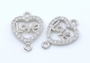 Link, heart with crystals, 925 silver rhodium plated, 16mm  - x1