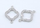 Link, clover with crystals, 925 silver rhodium plated, 16mm  - x1