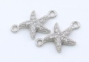 Link, starfish with crystals, 925 silver rhodium plated, 15mm  - x1