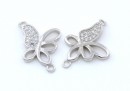 Link, butterfly with crystals, 925 silver rhodium plated, 17mm  - x1