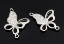 Link, butterfly with crystals, 925 silver rhodium plated, 17mm  - x1