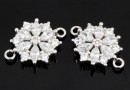 Link, snowflake with crystals, 925 silver rhodium plated, 15mm  - x1