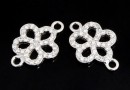 Link, flower with crystals, 925 silver rhodium plated, 15.5mm  - x1
