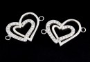 Link, hearts with crystals, 925 silver rhodium plated, 20mm  - x1