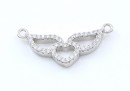Link, heart with wings with crystals, 925 silver rhodium plated, 23mm  - x1