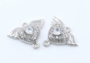 Link, heart with crystals, 925 silver rhodium plated, 12mm  - x1