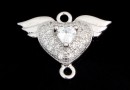 Link, heart with crystals, 925 silver rhodium plated, 12mm  - x1