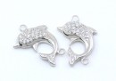 Link, dolphin with crystals, 925 silver rhodium plated, 18mm  - x1