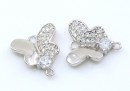Link, butterfly with crystals, 925 silver rhodium plated, 12mm  - x1