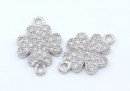 Link, clover with crystals, 925 silver rhodium plated, 14mm  - x1