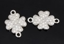 Link, clover with crystals, 925 silver rhodium plated, 14mm  - x1