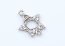 Link, star with crystals, 925 silver rhodium plated, 13mm  - x1