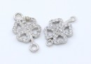 Link, clover with crystals, 925 silver rhodium plated, 14mm  - x1