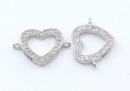 Link, heart with crystals, 925 silver rhodium plated, 12.5mm  - x1