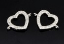 Link, heart with crystals, 925 silver rhodium plated, 12.5mm  - x1