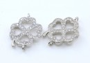 Link, clover with crystals, 925 silver rhodium plated, 18.5mm  - x1
