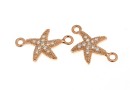 Link, starfish with crystals, 925 silver rose gold plated, 15mm  - x1