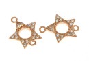 Link, star with crystals, 925 silver rose gold plated, 13mm  - x1