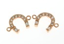 Link, horseshoe with crystals, 925 silver rose gold plated, 13mm  - x1