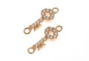 Link, key with crystals, 925 silver rose gold plated, 14mm  - x1